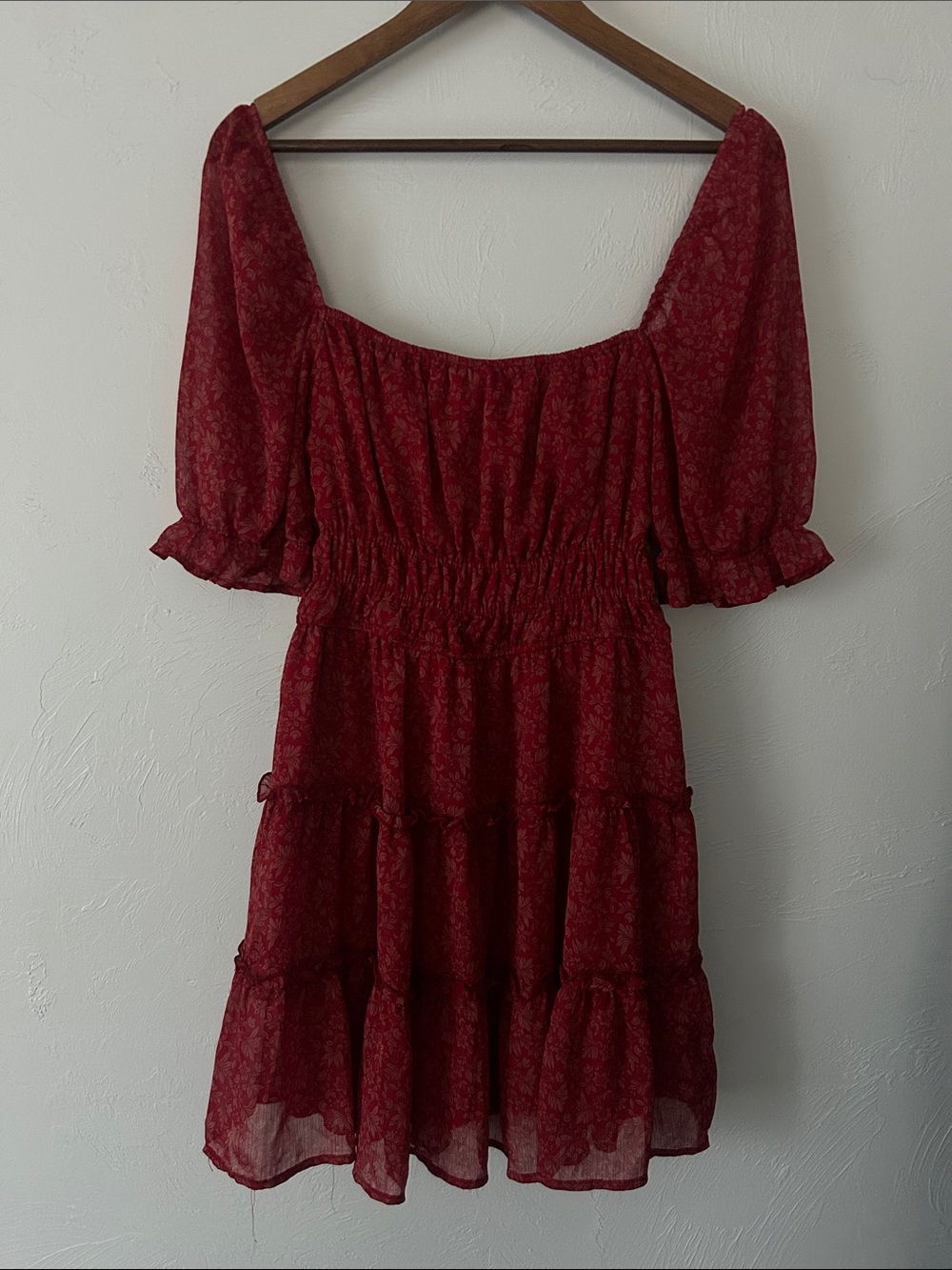 Trixxi Burgundy Floral Smocked Mini Dress